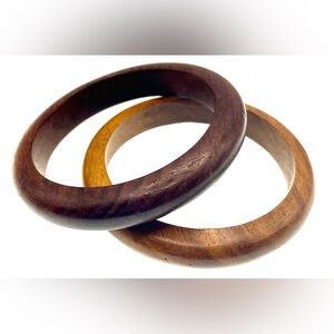 Vintage Set of 2 Brown Wooden Bangle Bracelets